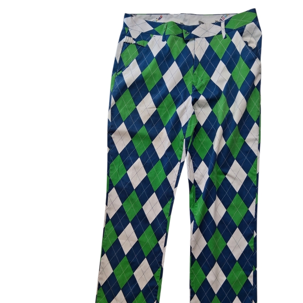 Royal & Awesome Mens Argyle Diamond Green/White/Blue Golf Pants Size 36/34